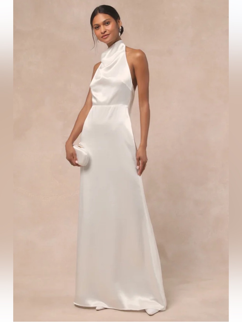 Lulu's Ivory Halter Satin Maxi Dress